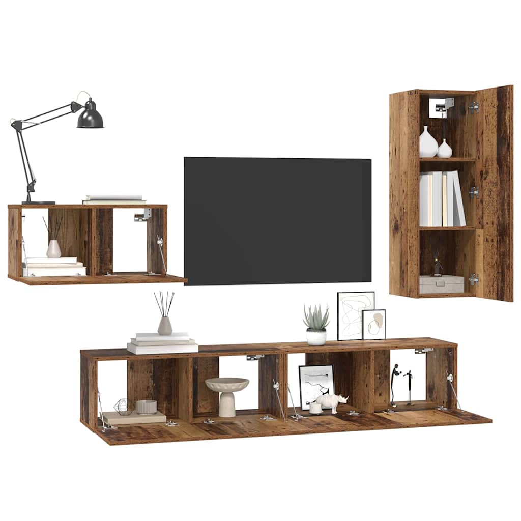 TV Cabinet Set 4 pcs Old wood 30.5 x 30 x 90 cm Engineered wood