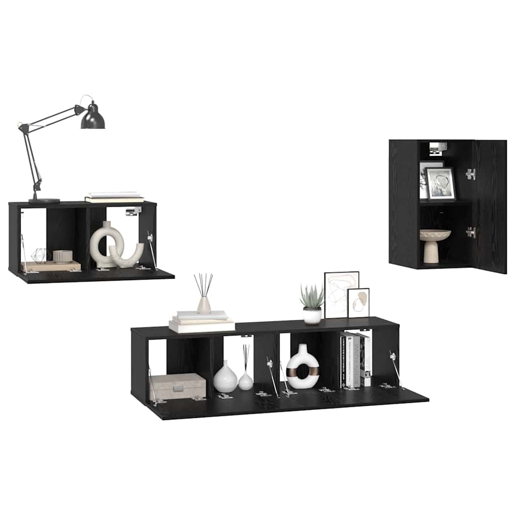 TV Cabinet Set Wall-mounted 4 pcs Black oak 30.5 x 30 x 60 cm