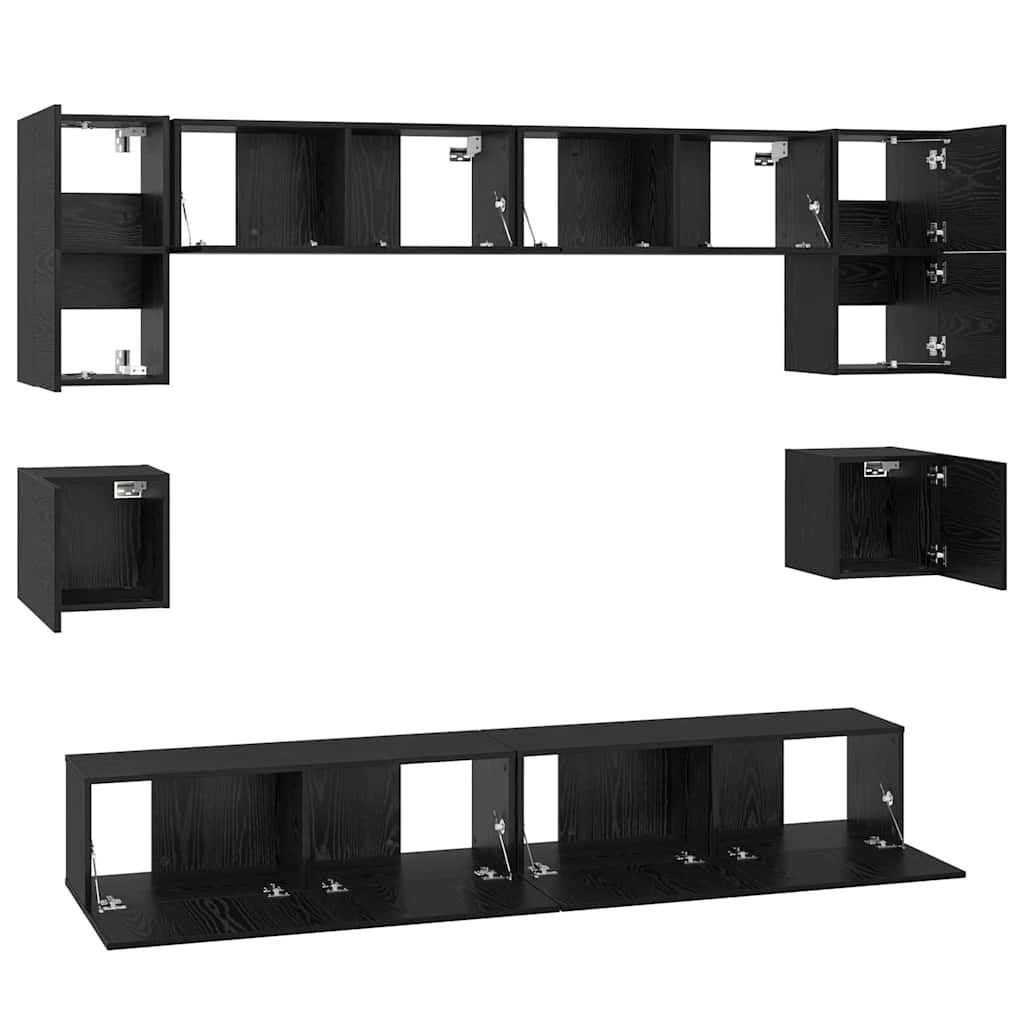 TV Cabinet Set Wall-mounted 8 pcs Black oak Engineered wood