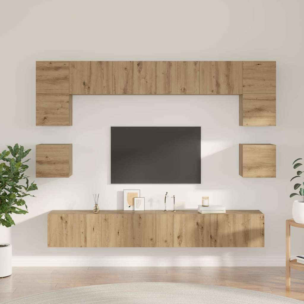 TV Cabinet Set Wall-mounted 8 pcs Artisan oak Engineered wood