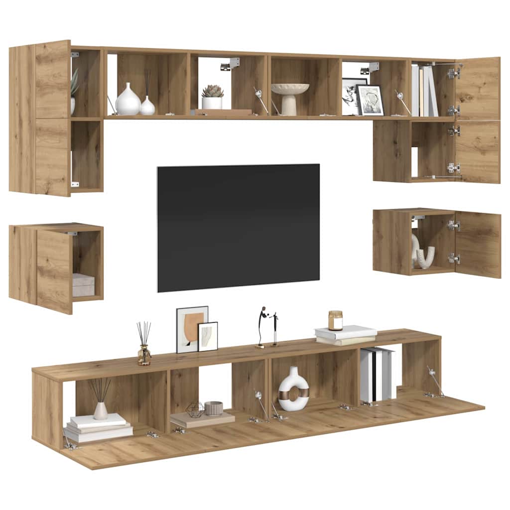 TV Cabinet Set Wall-mounted 8 pcs Artisan oak Engineered wood