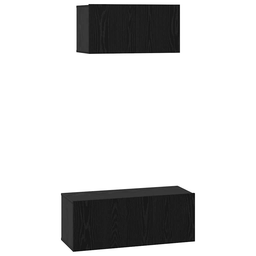 TV Cabinet Set Wall-mounted 2 pcs Black oak Engineered wood