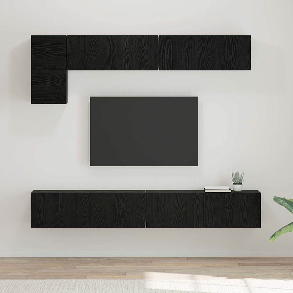 TV Cabinet Set Wall-mounted 5 pcs Black Oak Engineered Wood