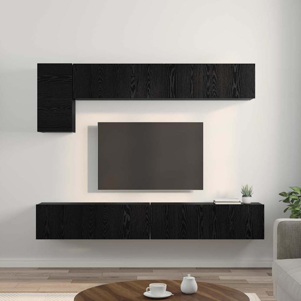 TV Cabinet Set Wall-mounted 5 pcs Black Oak Engineered Wood