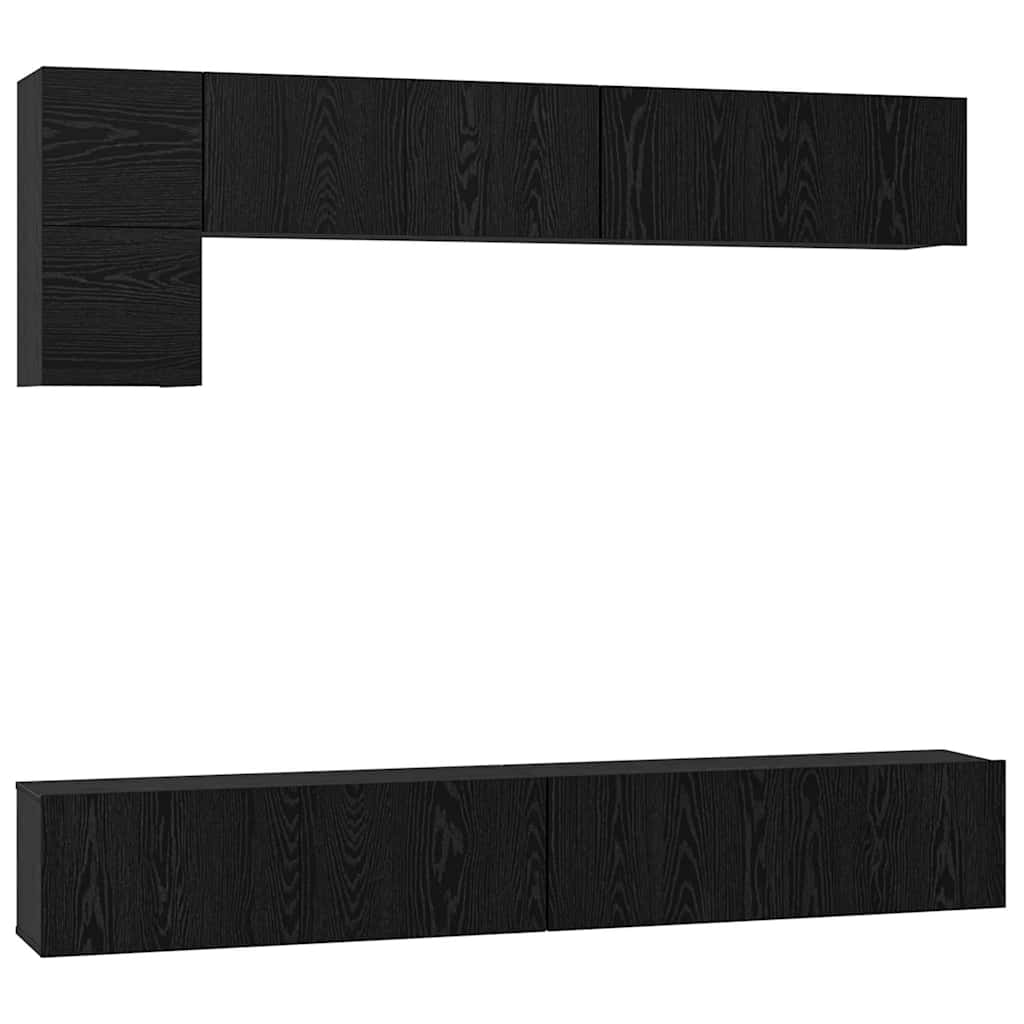 TV Cabinet Set Wall-mounted 5 pcs Black Oak Engineered Wood