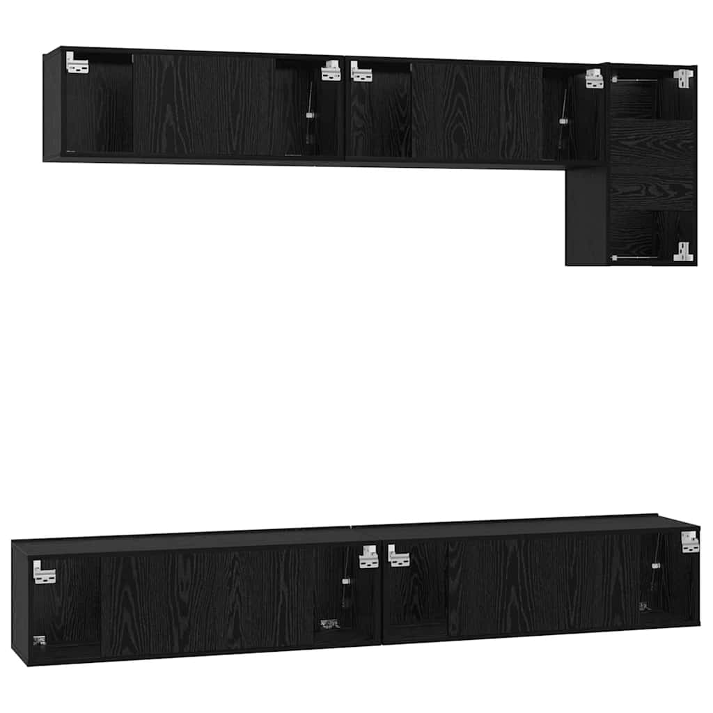 TV Cabinet Set Wall-mounted 5 pcs Black Oak Engineered Wood