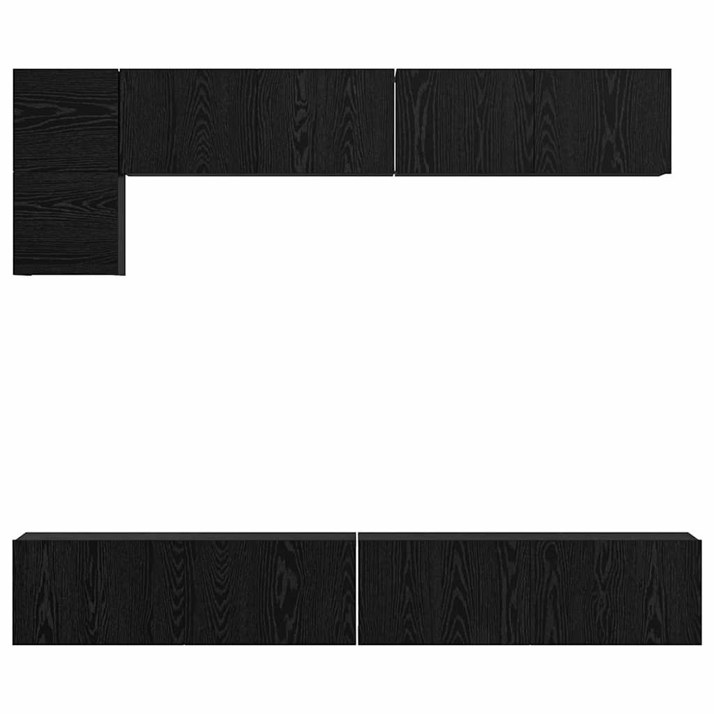 TV Cabinet Set Wall-mounted 5 pcs Black Oak Engineered Wood