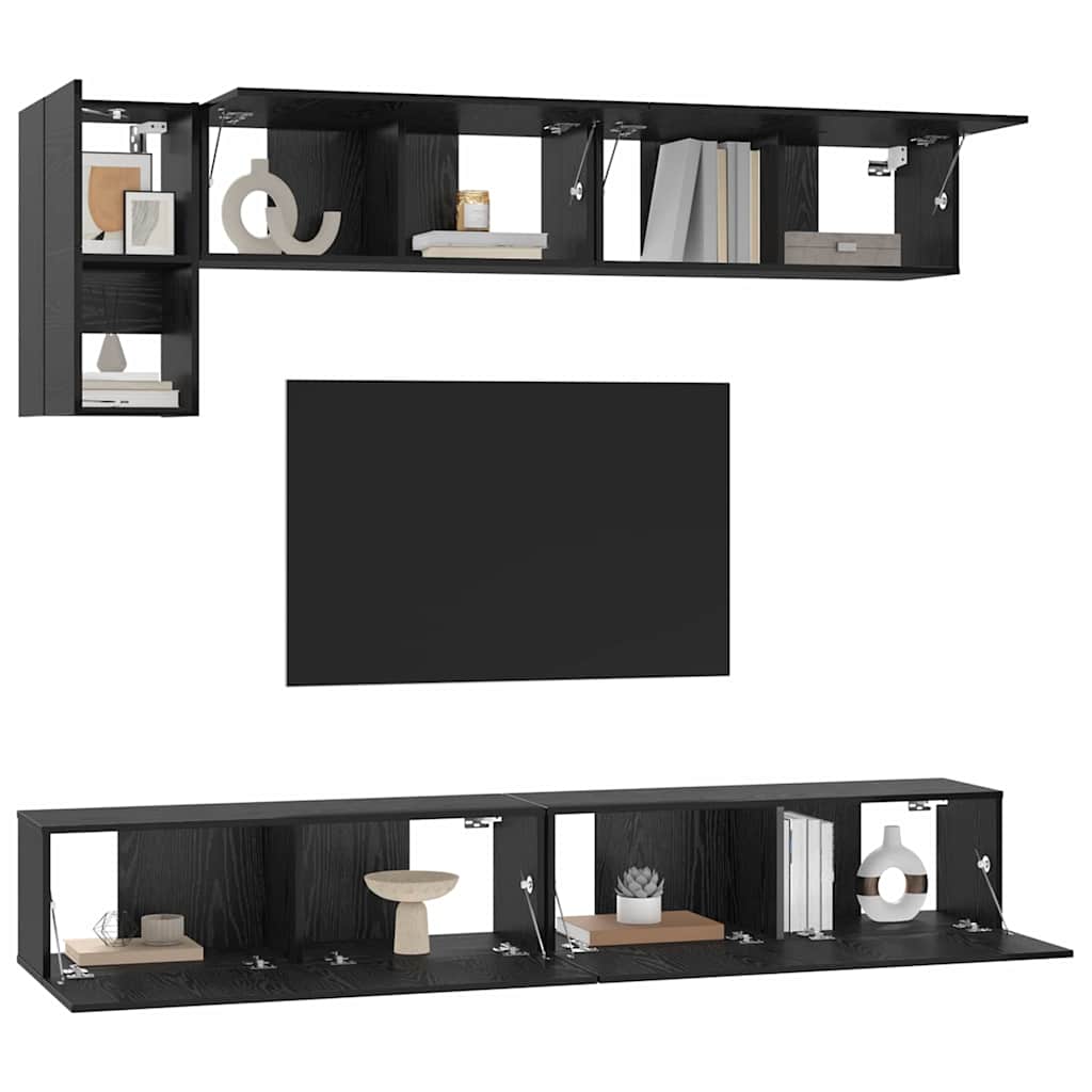 TV Cabinet Set Wall-mounted 5 pcs Black Oak Engineered Wood