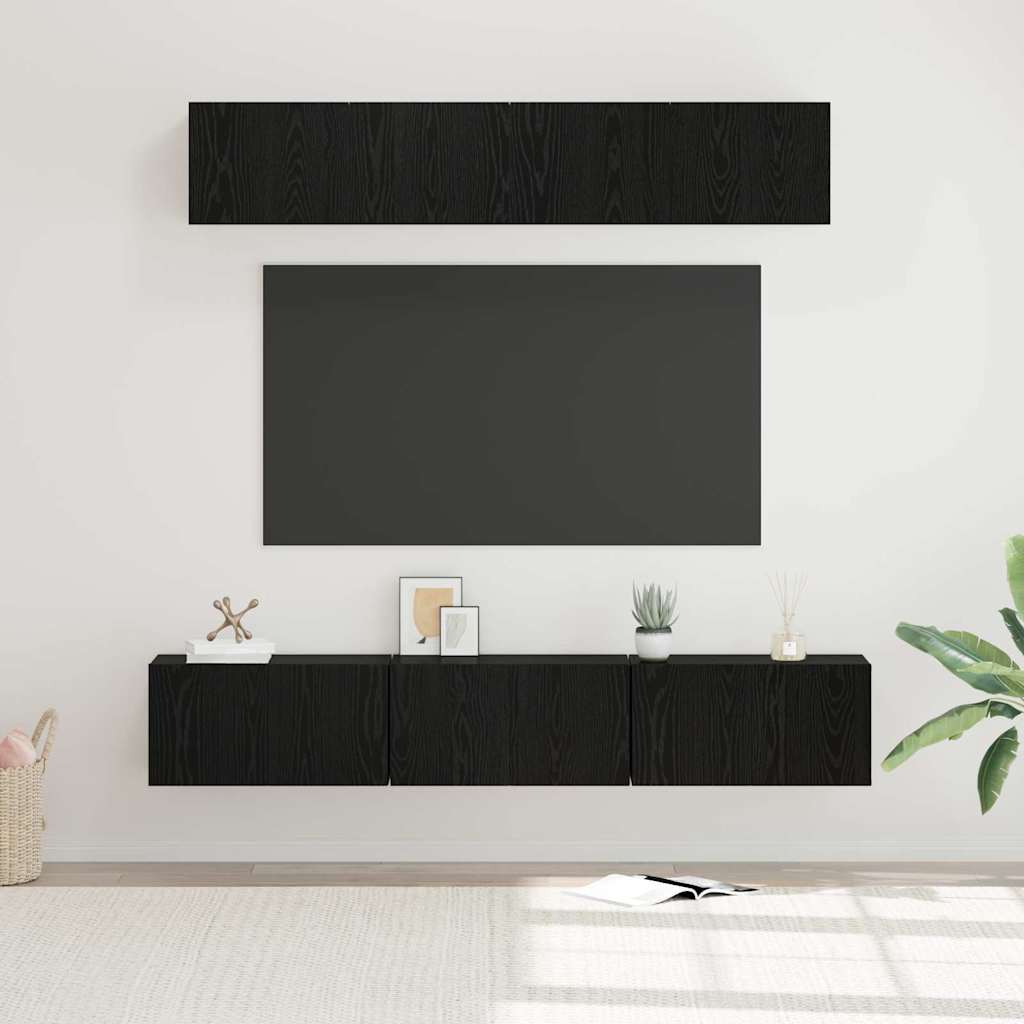 TV Cabinet Set Wall-mounted 5 pcs Black Oak Engineered Wood