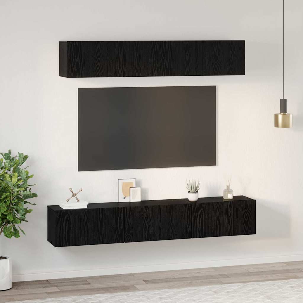 TV Cabinet Set Wall-mounted 5 pcs Black Oak Engineered Wood
