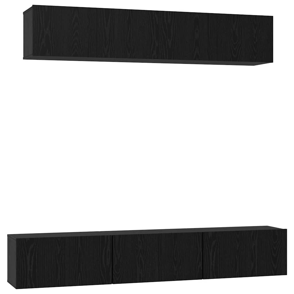 TV Cabinet Set Wall-mounted 5 pcs Black Oak Engineered Wood