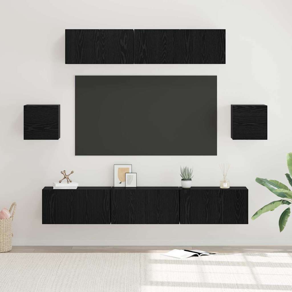 TV Cabinet Set 7 pcs Black oak 80 x 30 x 30 cm Engineered wood