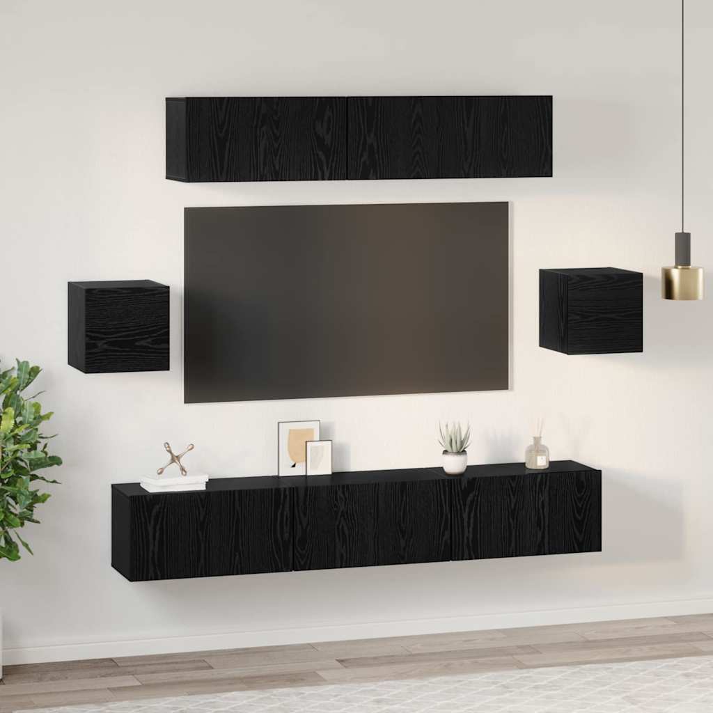 TV Cabinet Set 7 pcs Black oak 80 x 30 x 30 cm Engineered wood