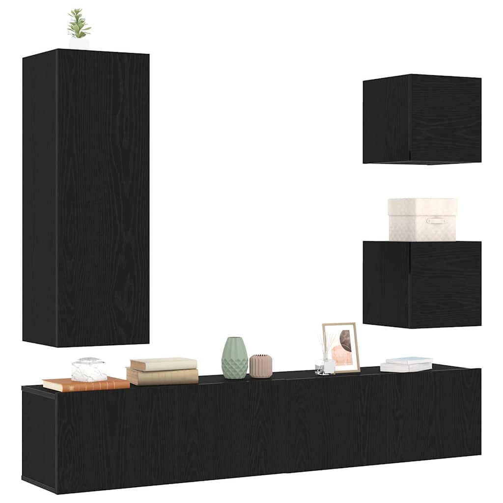 TV Cabinet Set Wall-mounted 6 pcs Black oak 160 x 30 x 30.5 cm