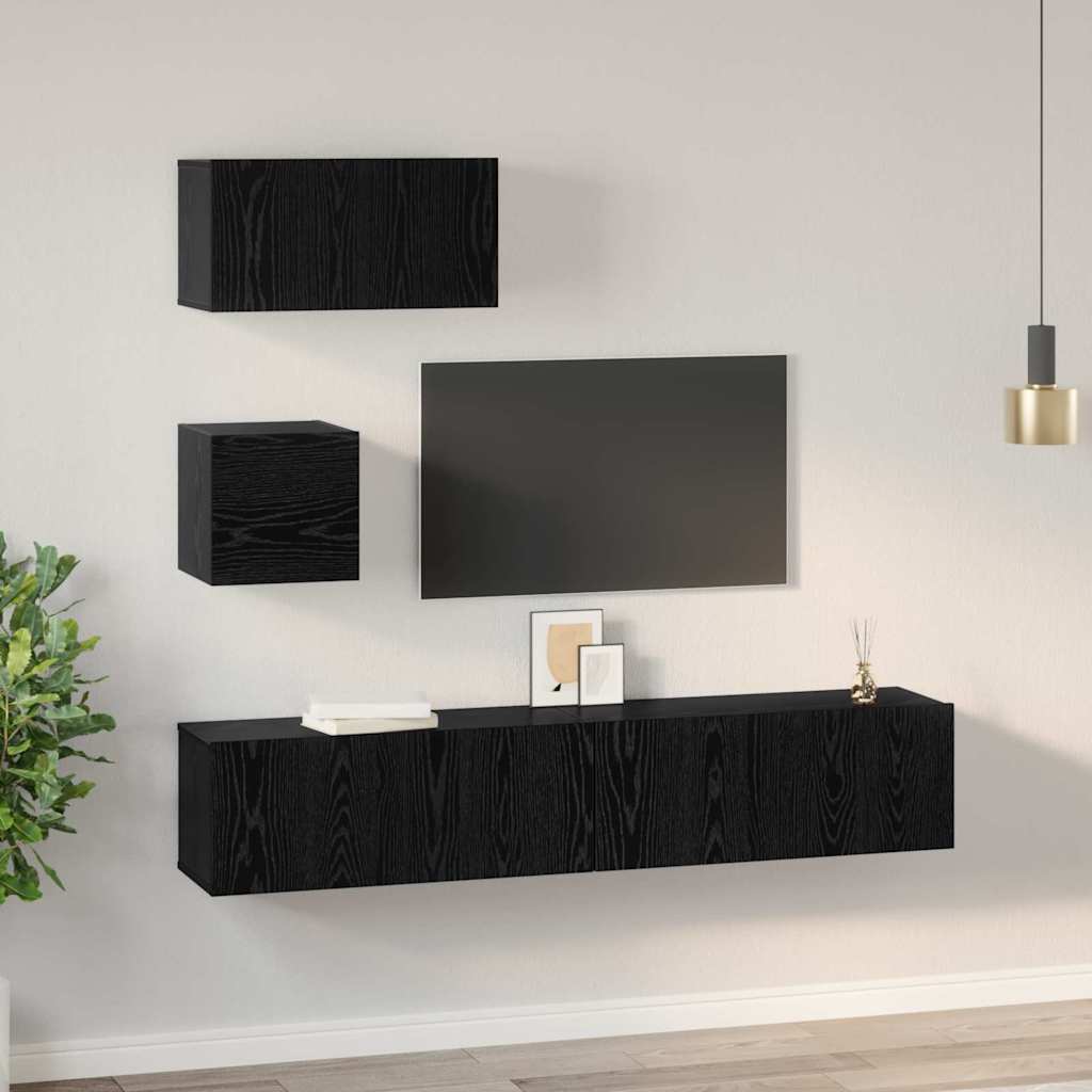 TV Cabinet Set 4 pcs Black oak 80 x 30 x 30 cm Engineered wood