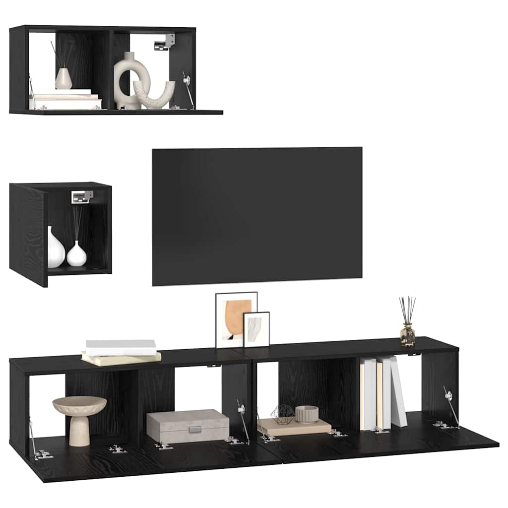 TV Cabinet Set 4 pcs Black oak 80 x 30 x 30 cm Engineered wood