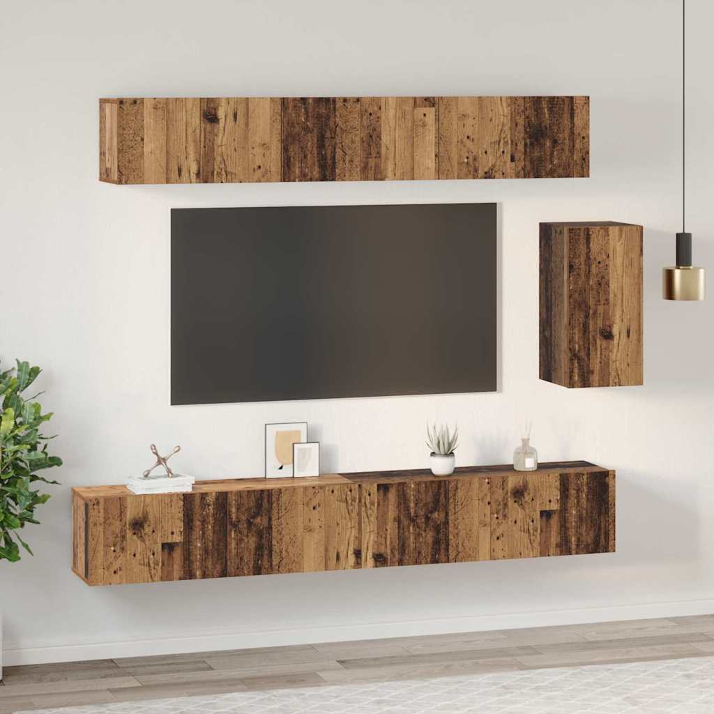 TV Cabinet Set 6 pcs Old wood 100 x 30 x 30 cm Engineered wood