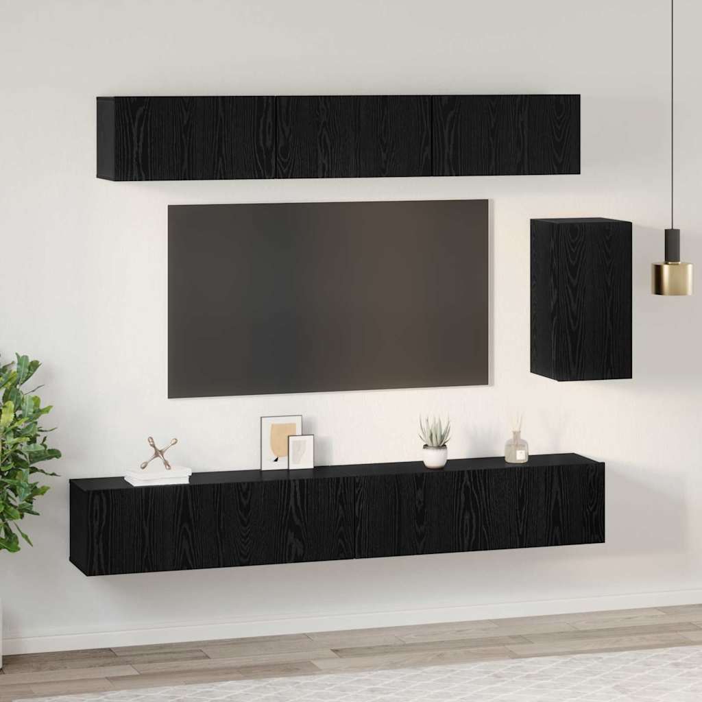 TV Cabinet Set 6 pcs Black oak 100 x 30 x 30 cm Engineered wood