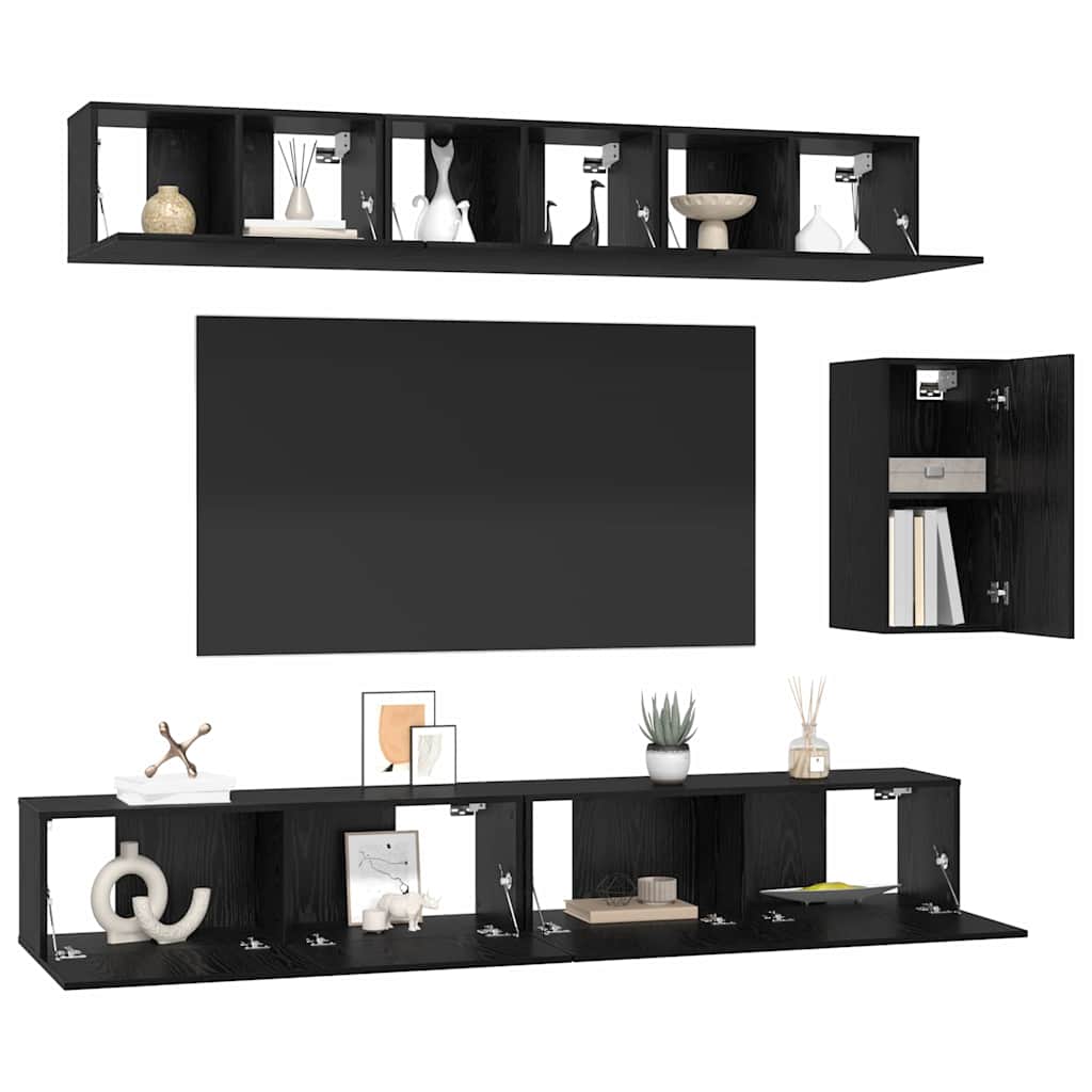 TV Cabinet Set 6 pcs Black oak 100 x 30 x 30 cm Engineered wood
