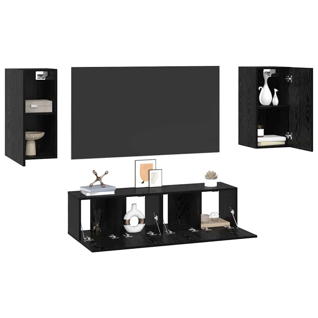 TV Cabinet Set 4 pcs Black oak Medium 30.5 x 30 x 60 cm