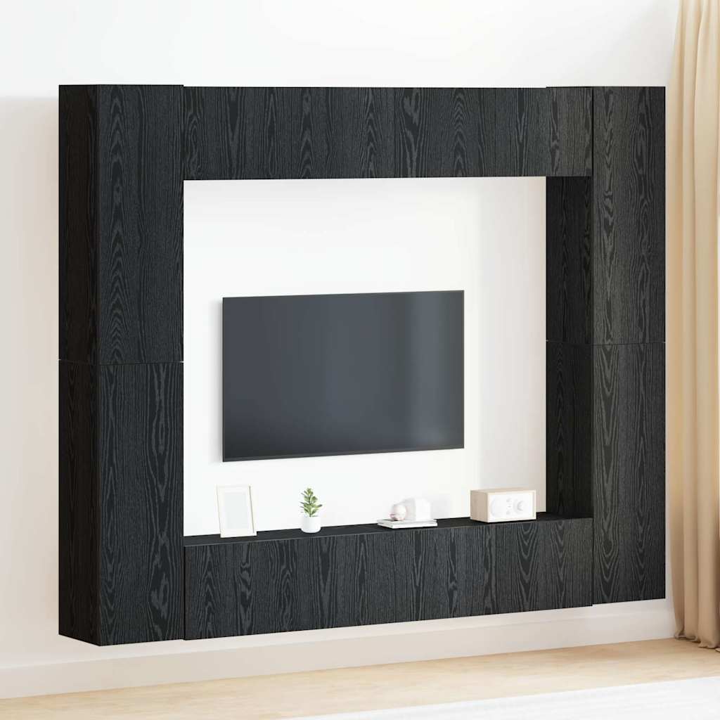 TV Cabinet Set 8 pcs Black oak Medium Engineered wood