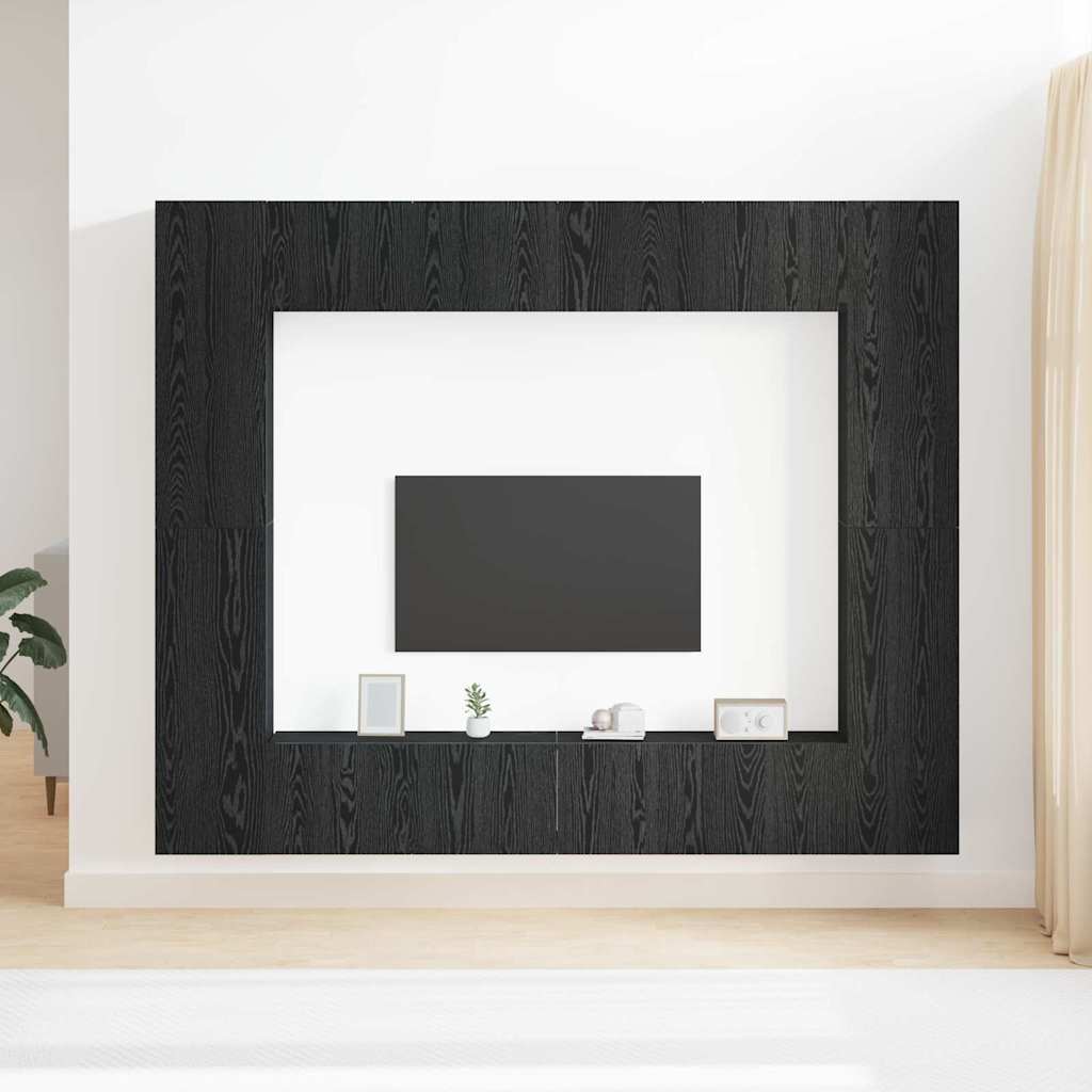 TV Cabinet Set 8 pcs Black oak Medium Engineered wood