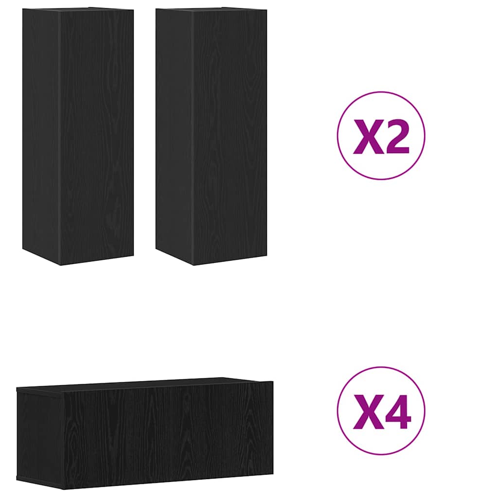 TV Cabinet Set 8 pcs Black oak Medium Engineered wood