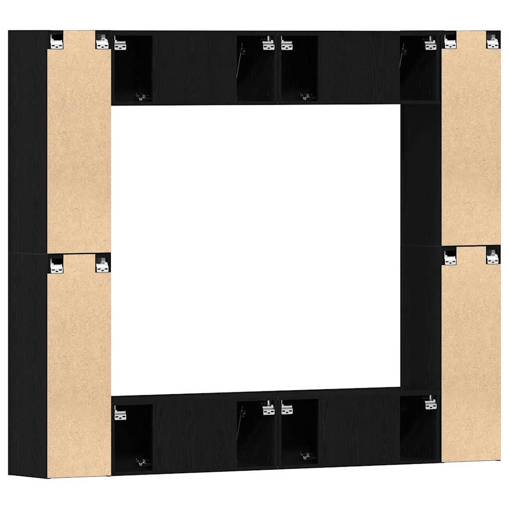 TV Cabinet Set 8 pcs Black oak Medium Engineered wood