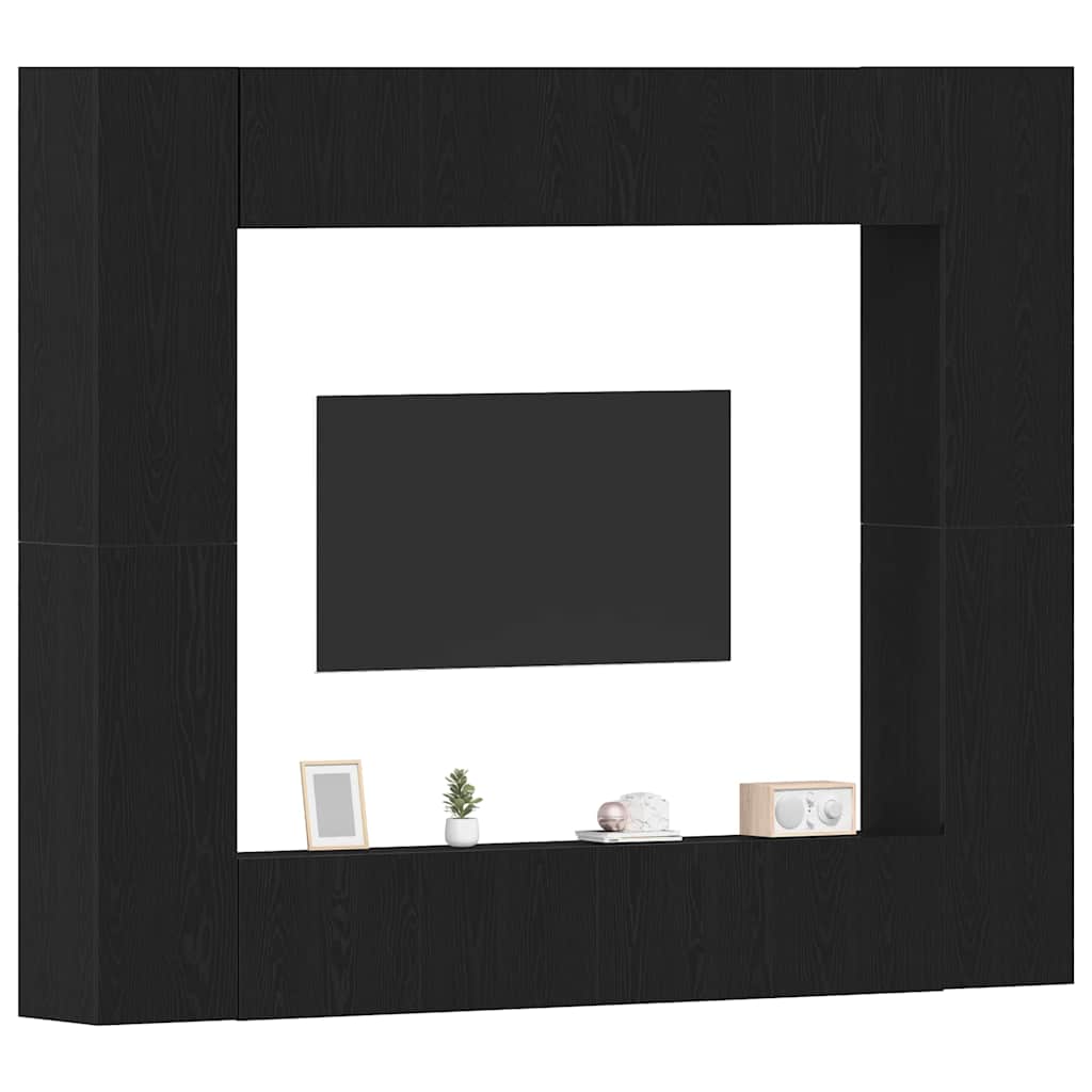 TV Cabinet Set 8 pcs Black oak Medium Engineered wood