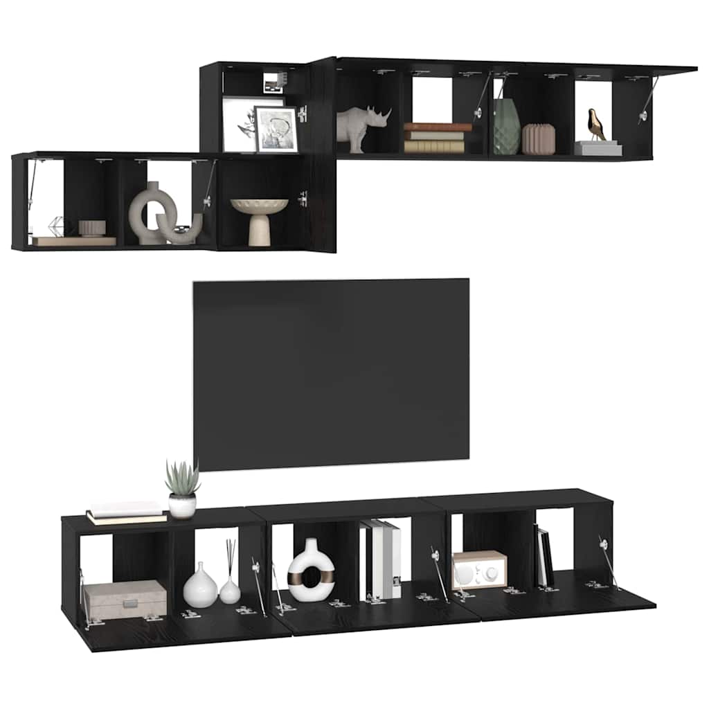 TV Cabinet Set 7 pcs Black oak 60 x 30 x 30 cm Engineered wood