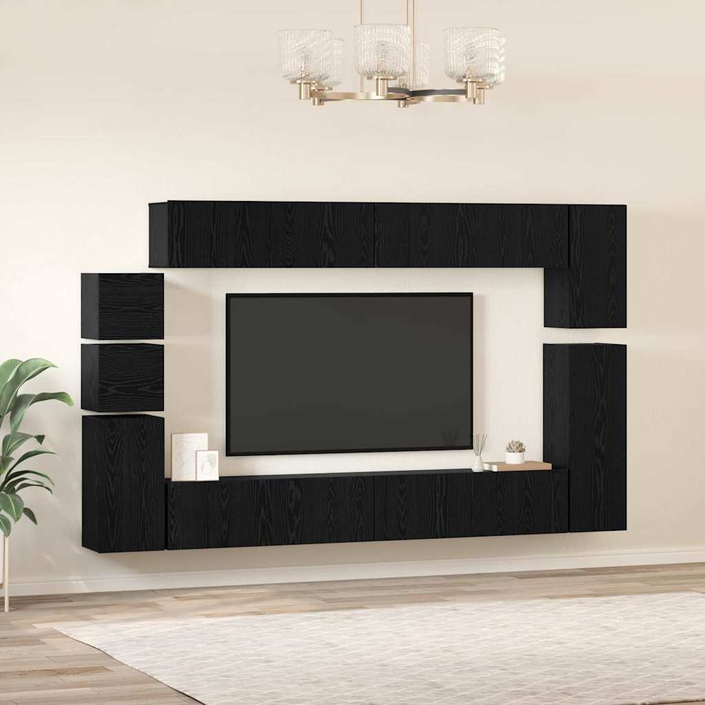 TV Cabinet Set Wall-mounted Black oak Engineered wood