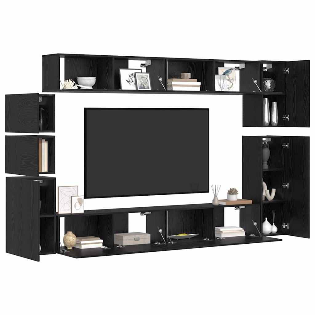 TV Cabinet Set Wall-mounted Black oak Engineered wood