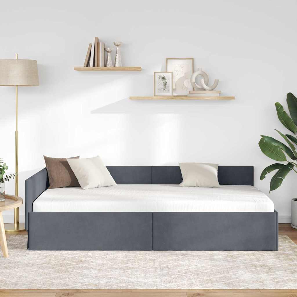 Corner Bed Frame Other with Headboard Dark grey 90 x 200 cm