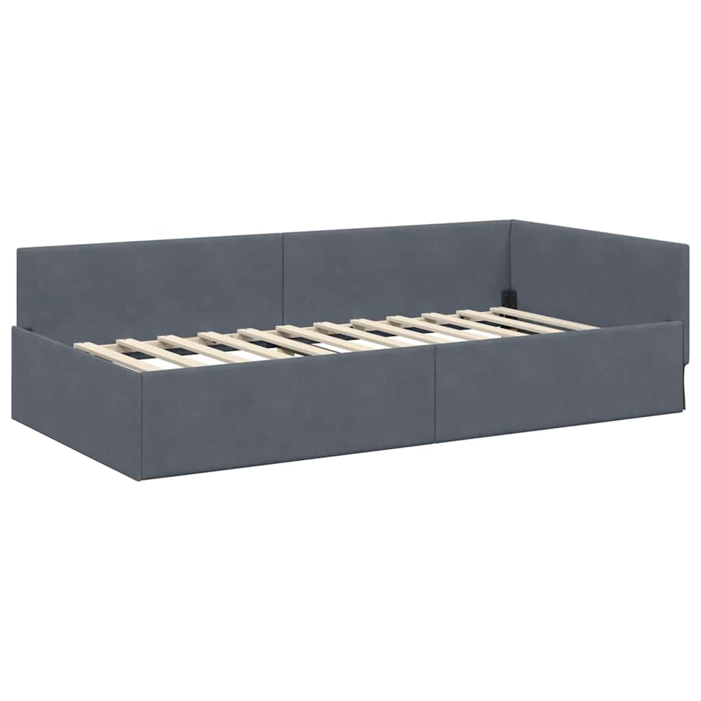 Corner Bed Frame Other with Headboard Dark grey 90 x 200 cm