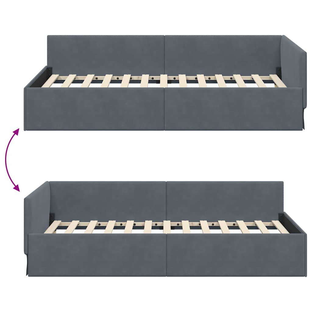 Corner Bed Frame Other with Headboard Dark grey 90 x 200 cm