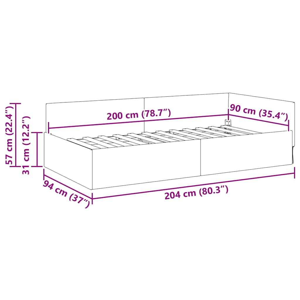 Corner Bed Frame Yellow 90 x 200 cm Velvet and Engineered wood