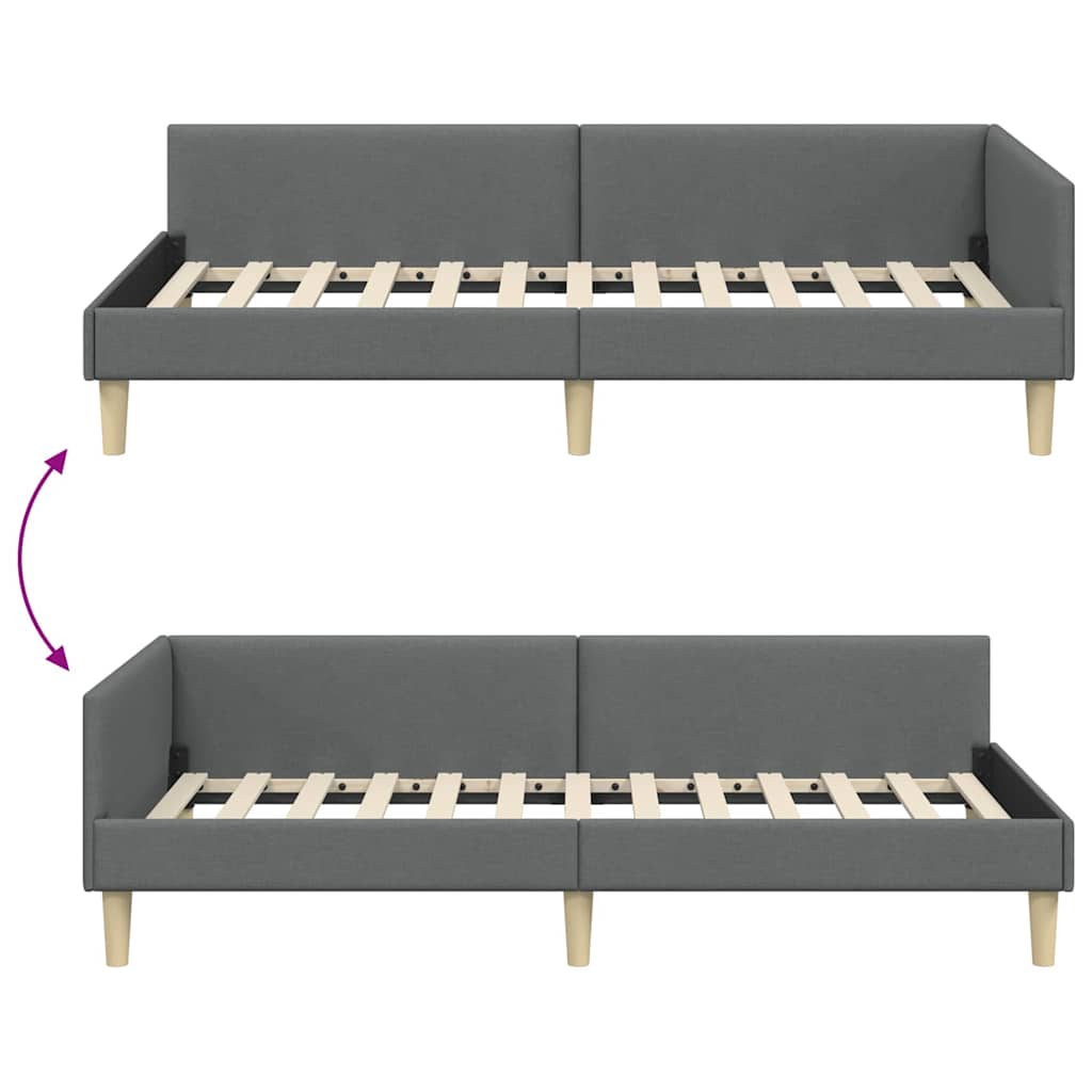 Corner Bed Frame with Headboard Dark grey 90 x 190 cm Fabric