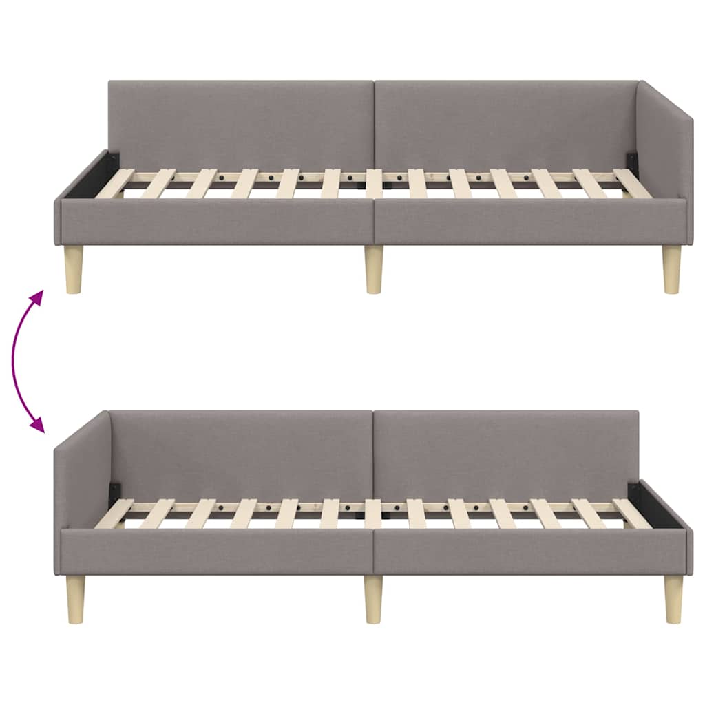 Corner Bed Frame with Headboard Taupe 90 x 190 cm Fabric