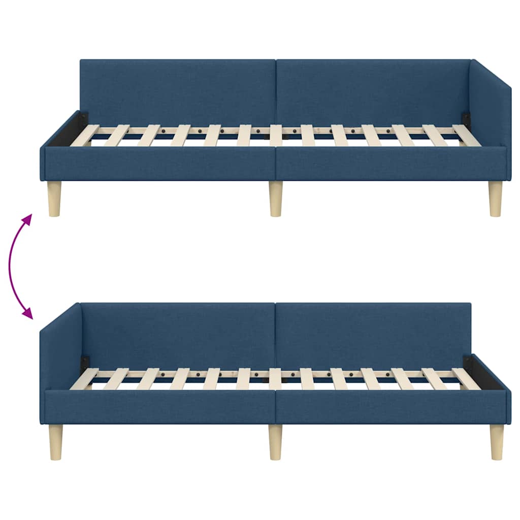 Corner Bed Frame Blue 90 x 200 cm Fabric and Engineered wood