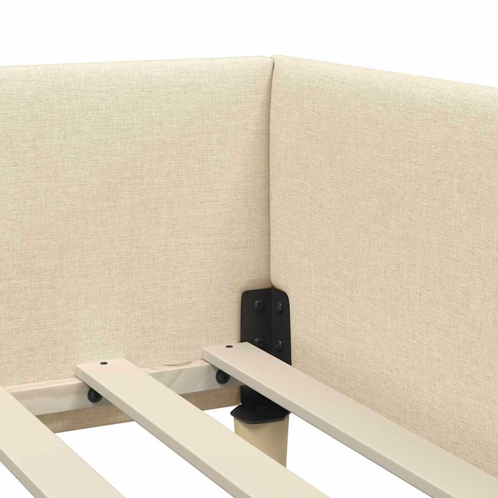 Corner Bed Frame with Headboard Cream 100 x 200 cm Fabric