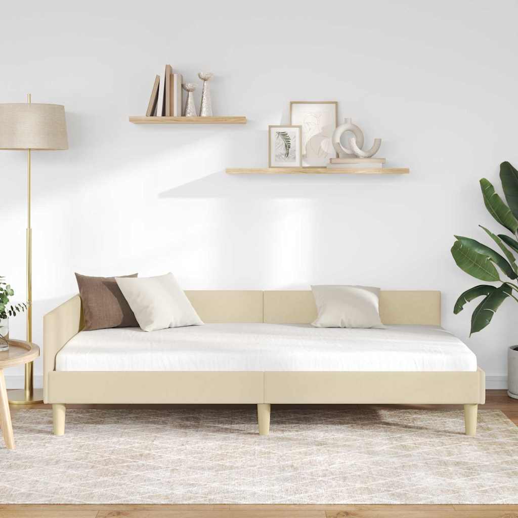 Corner Bed Frame with Headboard Cream 100 x 200 cm Fabric
