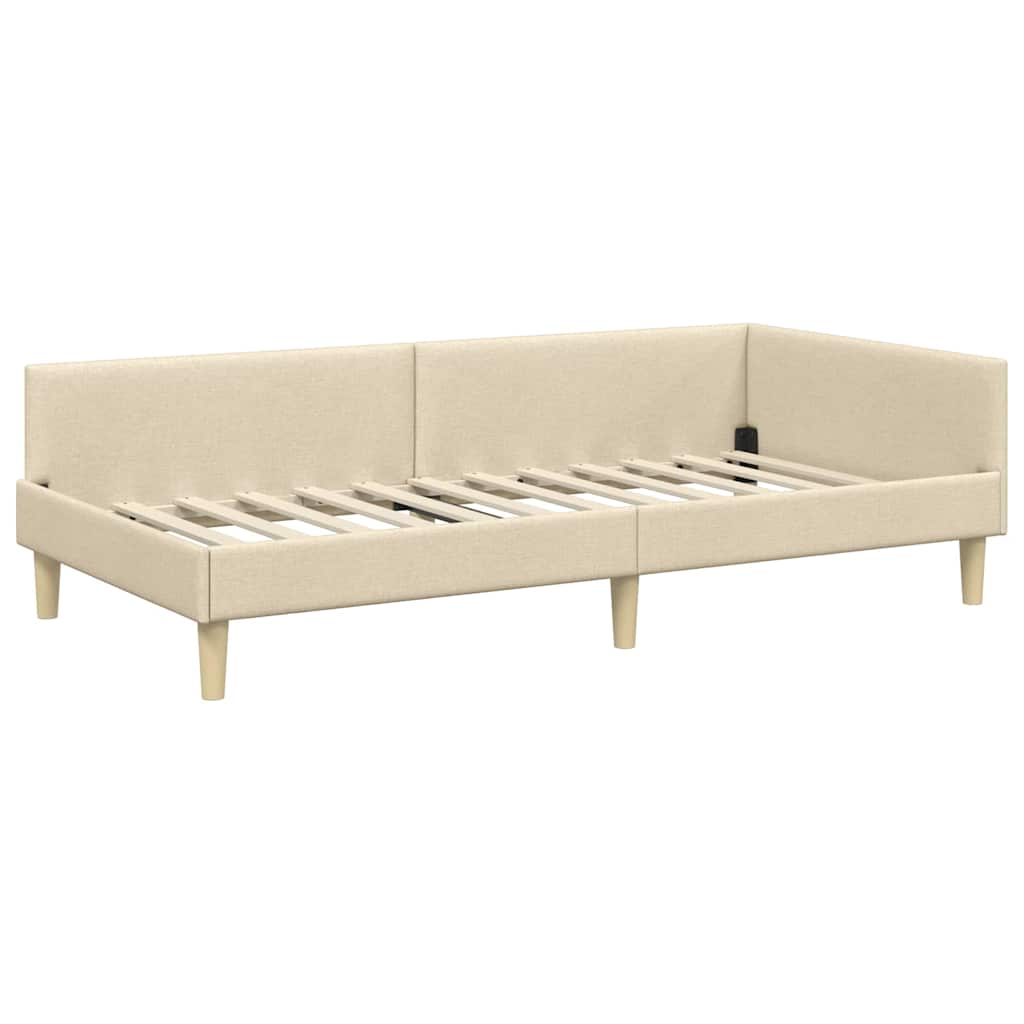 Corner Bed Frame with Headboard Cream 100 x 200 cm Fabric