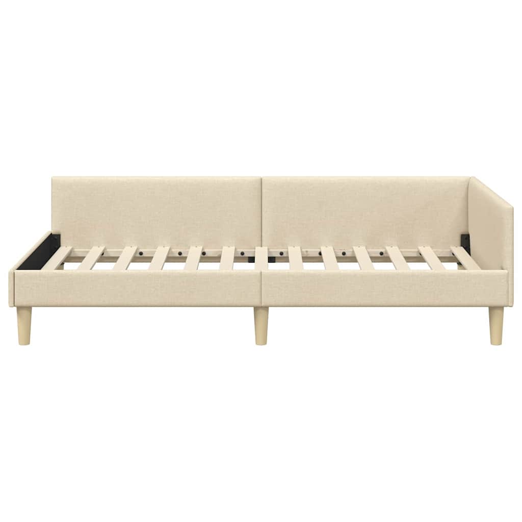 Corner Bed Frame with Headboard Cream 100 x 200 cm Fabric