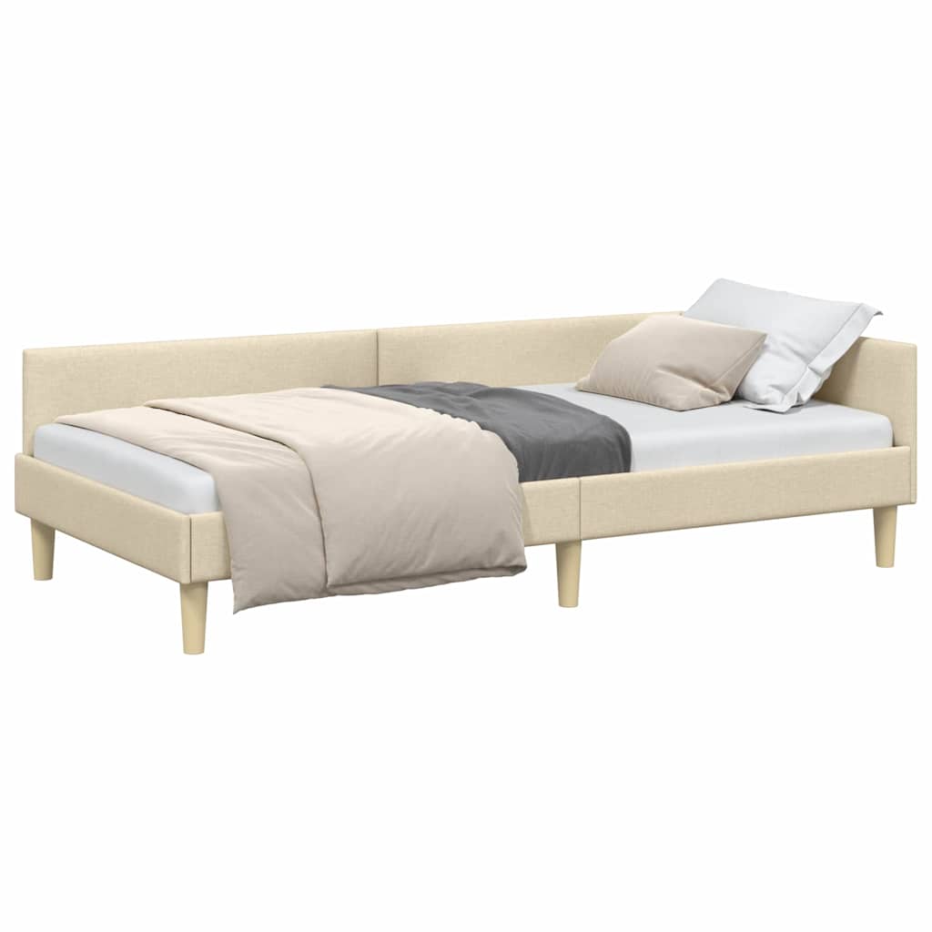 Corner Bed Frame with Headboard Cream 100 x 200 cm Fabric