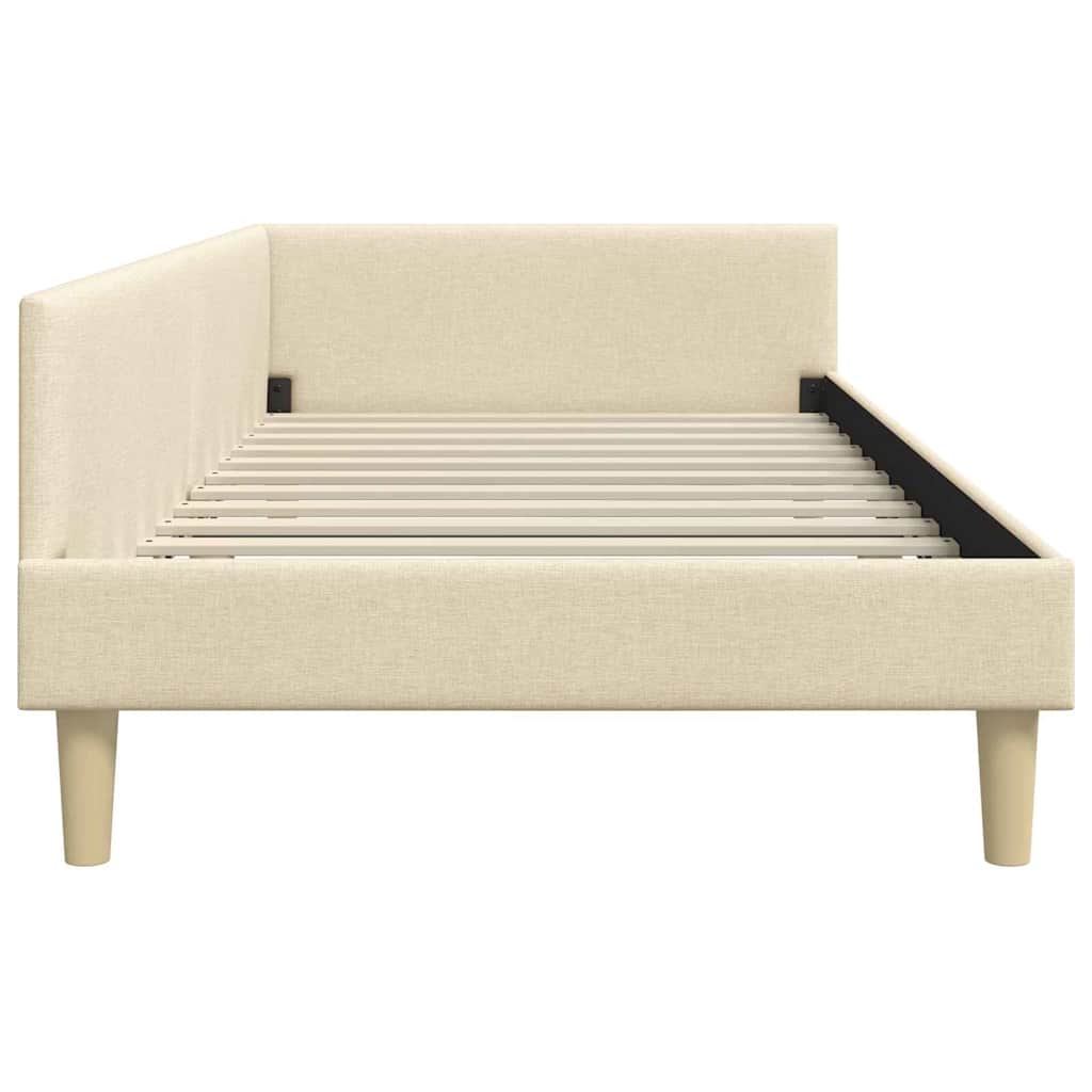 Corner Bed Frame with Headboard Cream 100 x 200 cm Fabric