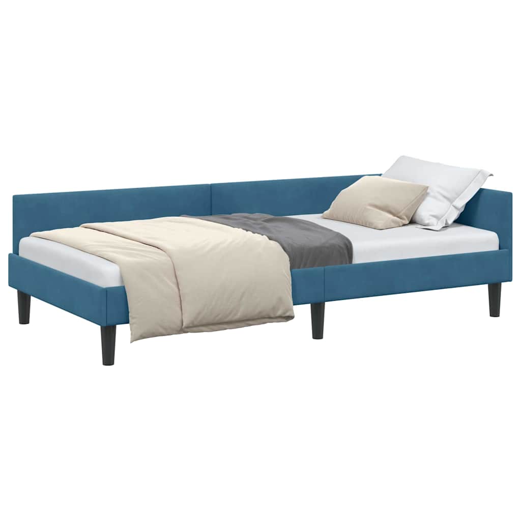 Corner Bed Frame Blue 80 x 200 cm Velvet and Engineered wood