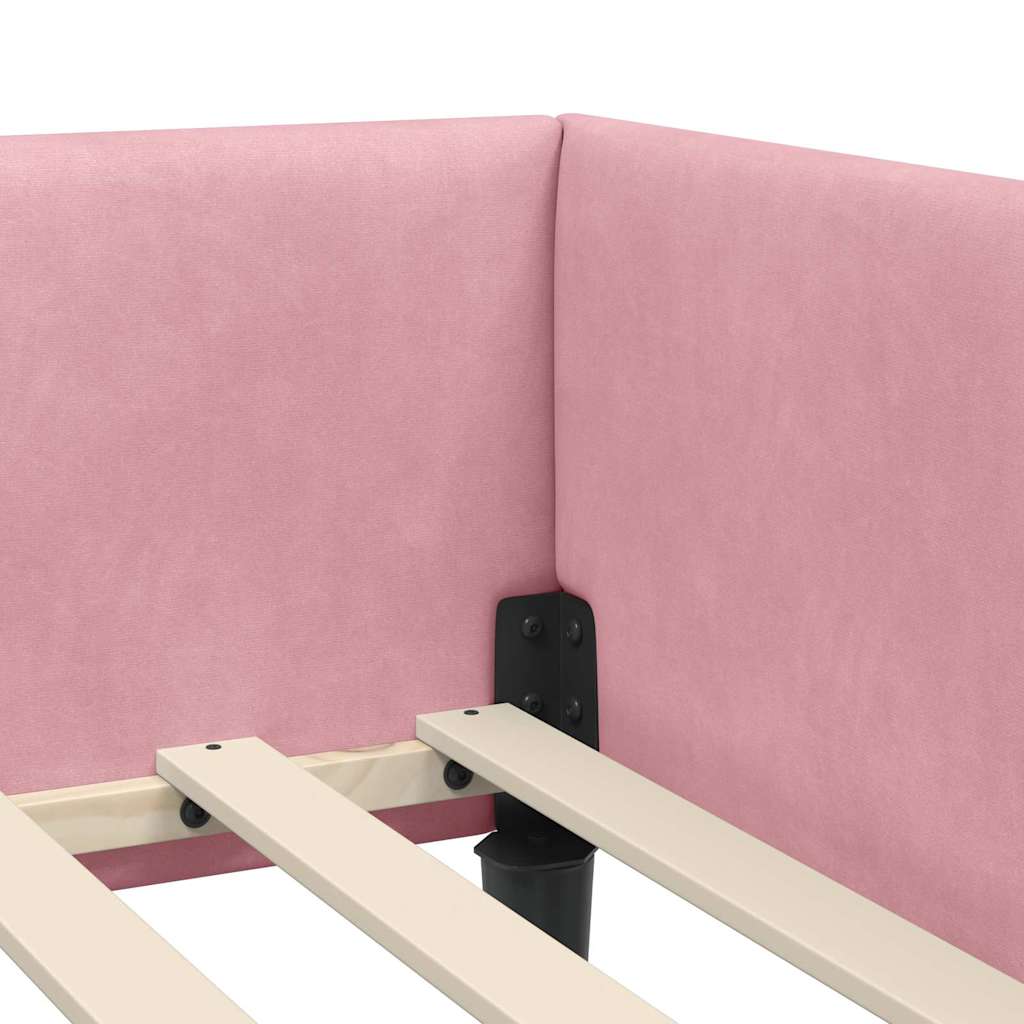 Corner Bed Frame Pink 80 x 200 cm Velvet and Engineered wood