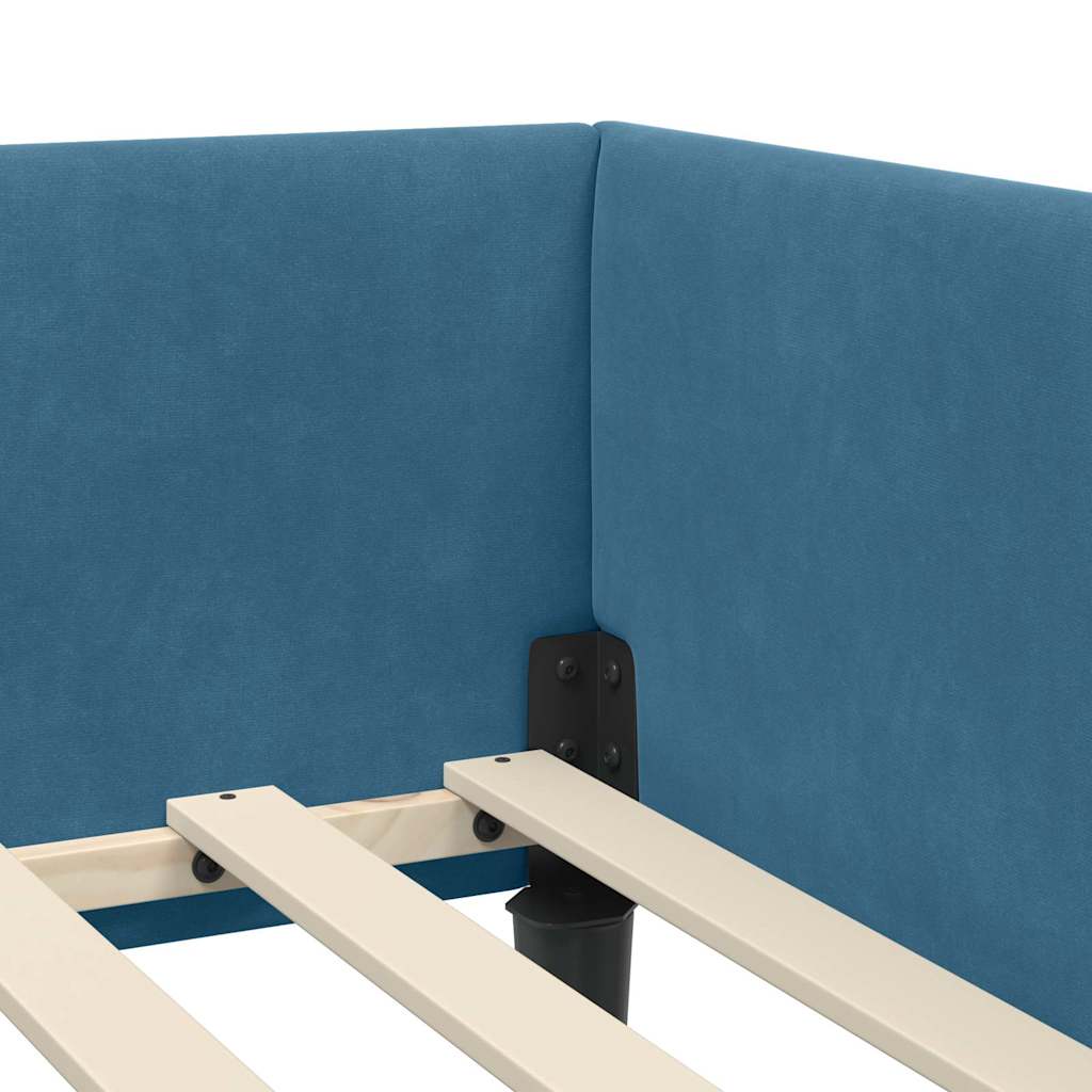 Corner Bed Frame Blue 90 x 190 cm Velvet and Engineered wood