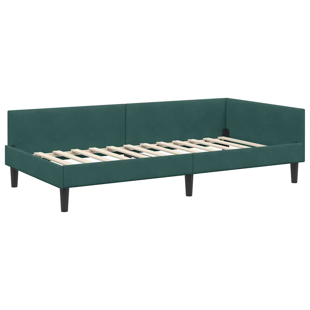 Corner Bed Frame with Headboard Manual Dark green 90 x 190 cm