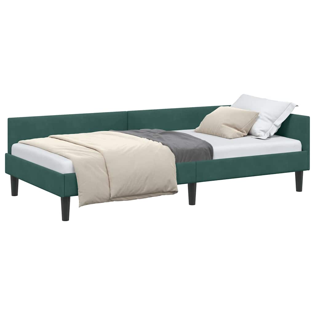 Corner Bed Frame with Headboard Manual Dark green 90 x 190 cm